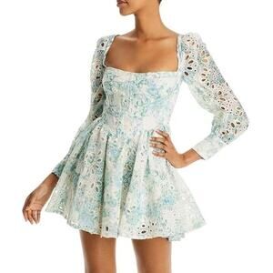 NWT Bardot Lila Eyelet Bustier Mini Dress Blue White Floral Size Small US 4